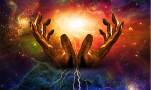 Big Bang and the hands of God representation.  Source: rolffimages / Adobe Stock