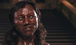 Close up of the model of Cheddar Man rendered by Kennis & Kennis Reconstructions