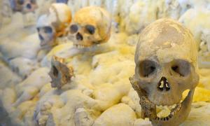 Some of the skulls found in the Cave of Ancestors in Puyil, Tacotalpa, Tabasco, Mexico.