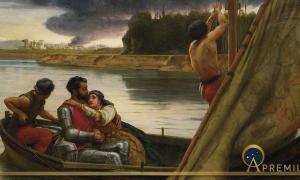 Voyage of King Arthur and Morgan le Fay to the Isle of Avalon by Frank William Warwick (1888) (Public Domain)