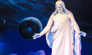 The ideas behind the Mormon creation theory are captured in the Replica of Christus (1838) by Bertel Thorvaldsen (1770–1844), located in the Temple Square North Visitors Center of The Church of Jesus Christ of Latter-day Saints, Salt Lake City, Utah. Source: Public domain