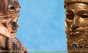 Image of Osiris (Adobe Stock) and bust of Sargon (CC BY-SA 2.0) (Deriv)