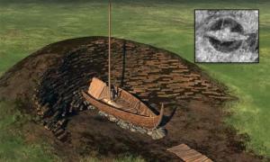 A side-rendering of the giant mound that once covered the buried Viking ship. Today, the ship's remains lie under less than 20 inches of topsoil. (NIKU/LBI ArchPro)