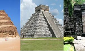 Deriv; Step Pyramid of Djoser, Egypt., El Castillo (pyramid of Kukulcán) in Chichén Itzá, Mexico, Candi Sukuh in eastern Central Java