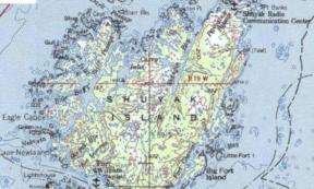 Topographic map of Shuyak Island showing the locations of newly discovered archaeological sites