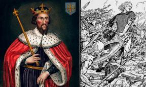 Left - Alfred the Great, painting in the Bodleian Gallery. Right - Alfred the Great at the Battle of Ashdown.