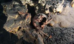 Original position of the skeletal remains inside submerged cave of Muknal.    Source: Jerónimo Avilés /© 2020 Hubbe et al CC BY 4.0