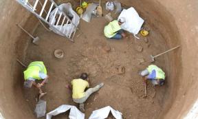 Archaeologists at work at one of the 8 digs at the Piraeus Port aqueduct discovery area.