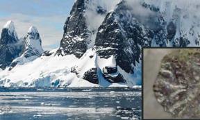 Craggy mountain landscape in Antarctica (Public Domain). Insert: Hominin image Figure 2(a). (Author provided)