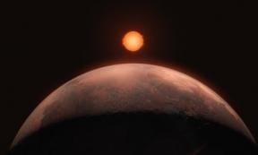This artist’s impression shows Barnard b, a sub-Earth-mass planet that was discovered orbiting Barnard’s star. 