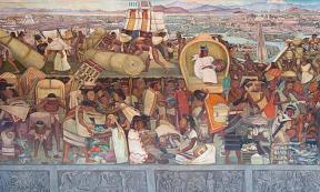 Aztec daily life seen in the Mural of the Aztec market of Tlatelolco by Diego Rivera. Palacio Nacional, Mexico City. Source: Diego Rivera/CC BY-SA 3.0