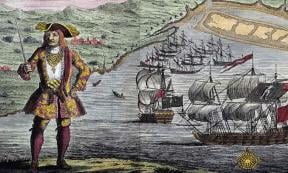 An engraving from 1724 of Bartholomew Roberts (aka Black Bart Roberts), the notorious Welsh pirate (1682-1722). Source: Benjamin Cole/CC BY-SA 4.0