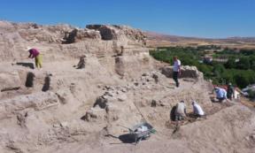 Archaeological excavation of the 6,000-year-old temple complex showing the blood channel and altar at Tadım Mound