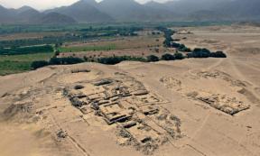 Ruins of the pyramidal structure unearthed at Chupacigarro, Peru.
