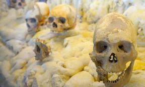 Some of the skulls found in the Cave of Ancestors in Puyil, Tacotalpa, Tabasco, Mexico.