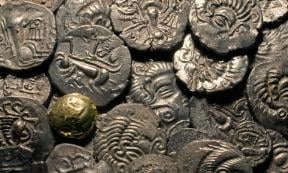 Roman and Celtic coins found at the excavation site in Jersey.            Source: Jersey Heritage