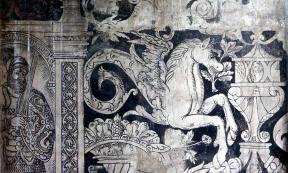 Part of a Tudor wall painting inside the Charterhouse priory, Coventry, England. Source: Charterhouse Coventry