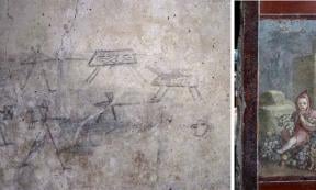 Left, Childlike graffiti found at Insula dei Casti Amanti site, Pompeii.              Source: Pompeii Sites