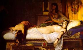 Cleopatra’s Death as depicted in a painting entitled ‘The Death of Cleopatra’ by Jean-André Rixens. Source: Public domain