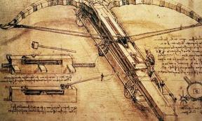 Leonardo da Vinci’s sketch of his invention of the giant crossbow. Public Domain