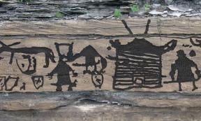 Depiction of cauldrons in the rock art of an Iron Age settlement in Minusinsk, Russia.