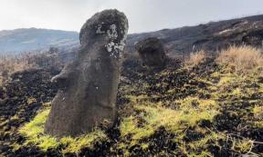 The famous moai statues of Easter Island have been damaged by a fire that is under investigation. Source: Municipality of Rapa Nui 