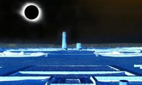 Main: Temple of Aton in Amarna (CC by SA 3.0). Inset eclipse (public domain)