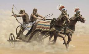 Recreation of an Egyptian war chariot from the Early New Kingdom by Angus McBride