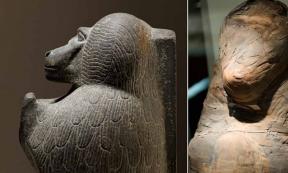 Left; Statuette depicting a worshipping baboon, Right; Baboon mummy.         Source: Left; Metropolitan Museum of Art, CC0, Right; CC BY SA 2.0