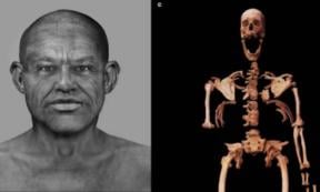 Left, Final facial depiction of the Nuwayrat individual. Right; The Nuwayrat individual’s partially complete skeleton