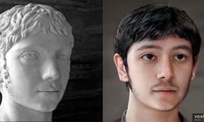 Roman Emperor Elagabalus bust, with a modern photo realistic reconstruction of his likeness based on this. Source: Left, © José Luiz Bernardes Ribeiro/CC BY-SA 4.0 ; Right, Daniel Voshart/ CC BY-NC-SA 4.0