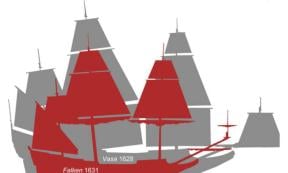 The outline of Falken in red in front of Vasa in gray. 