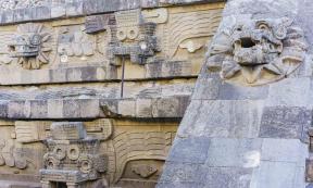 Carvings on the Quetzalcoatl (Feathered Serpent) Pyramid at Teotihuacan, Mexico. Source: Kit Leong /Adobe Stock