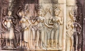 Apsara sculpture on the wall of Angkor Wat, Seam Reap, Cambodia.