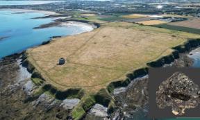Drumanagh Promontory Fort, County Dublin. Inset, The charred fig from the Drumanagh excavation
