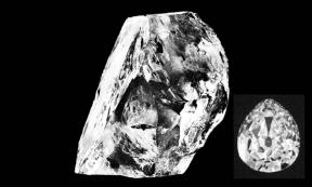 Main: The rough Cullinan Diamond (public domain). Inset: One of the nine stones it was cut into (public domain)