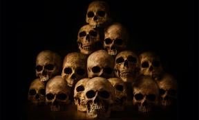 Representation of genocides with photo of stacked human skulls.      Source: papi8888 / Adobe stock.