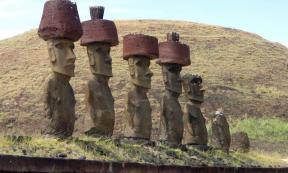 Maoi statues of Easter Island with Pukao 
