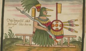 Depiction of Huitzilopochtli in the Tovar Codex. 