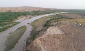 Aerial view of excavation spot at Shakhi Kora where bevelled clay bows and pillared structures were found. 