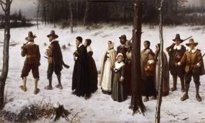 Pilgrims Going to Church, oil on canvas painting by George Henry Boughton, 1867.               Source: New-York Historical Society/Public Domain