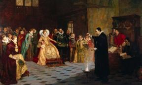 John Dee performing an experiment before Queen Elizabeth I.