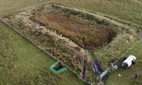 Aerial of the site known as King Arthur’s Hall, on Bodmin Moor, Cornwall, England.