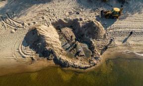 An aerial view of the Latvian shipwreck as it was found in deep beach sand near the country’s capital, Riga.		Source: Rigas Brivosta