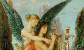 Melpomene in a painting ‘Hesiod and the Muse’ (1891) by Gustave Moreau. 