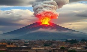  AI-generated image of Mount Vesuvius eruption of 79 AD, with doomed Pompeii in the foreground.