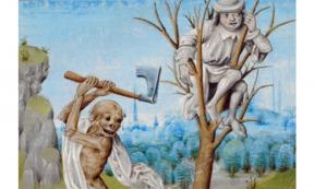 No escape…Detail of a miniature of ‘Death Chopping Down a Tree’ - British Library, Royal 15 D V f. 36. Jehan Froissart. Chroniques. Netherlands, last quarter of the 15th century. 