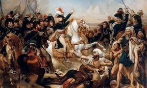Napoleon at the Battle of the Pyramids, 21 July 1798, oil on canvas, 1810. By Antoine-Jean Gros; design by Anand Balaji.	Source: Public Domain	