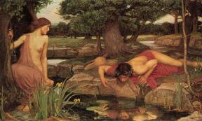Echo and Narcissus in a painting by John William Waterhouse, and one senses that Narcissus has already fallen in love with himself for all time.		Source: John William Waterhouse / Public domain