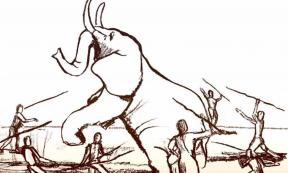 Illustration of Paleolithic elephant hunting using spears.     Source: Dana Ackerfeld/Tel Aviv University